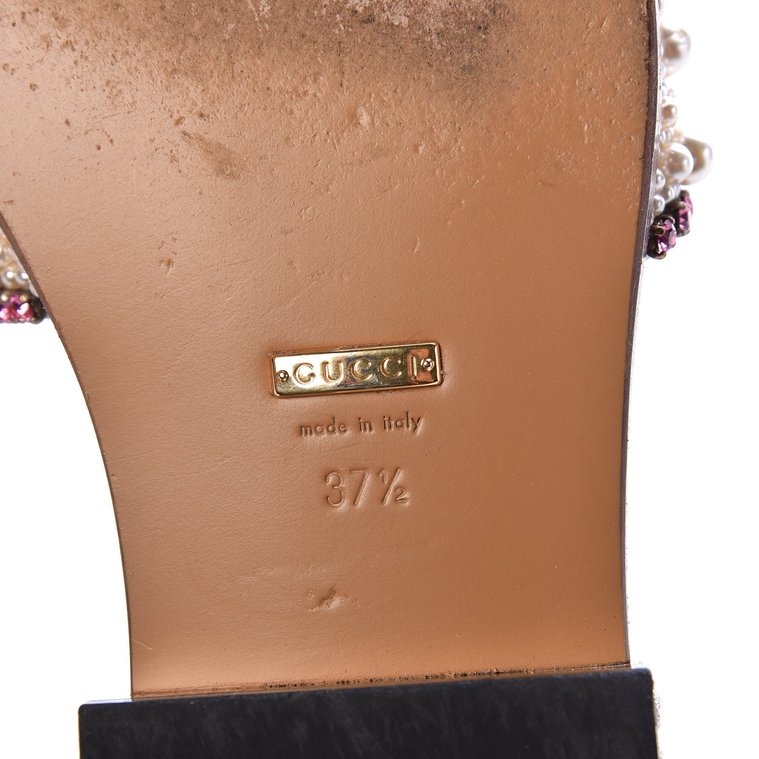 Gucci Calfskin Pearl Lupe 20mm Guccy Jeweled Slide Sandals 37.5 Multicolor 6 of 7