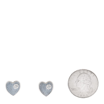 Gucci Sterling Silver Enamel Interlocking G Heart Stud Earrings Blue 2 of 4