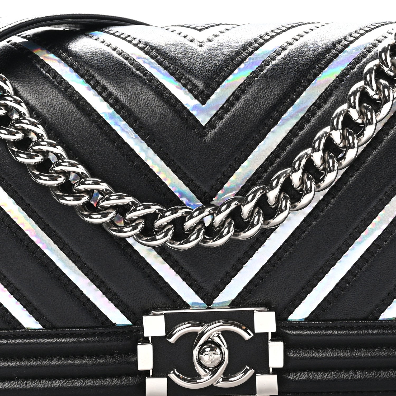 Chanel Lambskin Iridescent PVC Chevron Quilted Medium Boy Flap Black Silver 8 of 11
