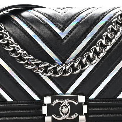 Chanel Lambskin Iridescent PVC Chevron Quilted Medium Boy Flap Black Silver 8 of 11
