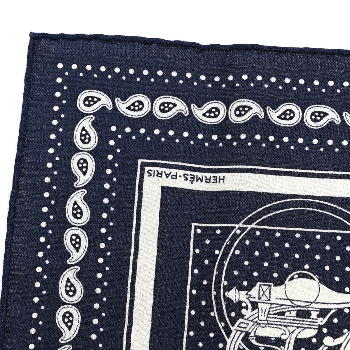 Hermes Cashmere Silk Ex Libris Bandana Scarf 55 Marine White Black 3 of 4
