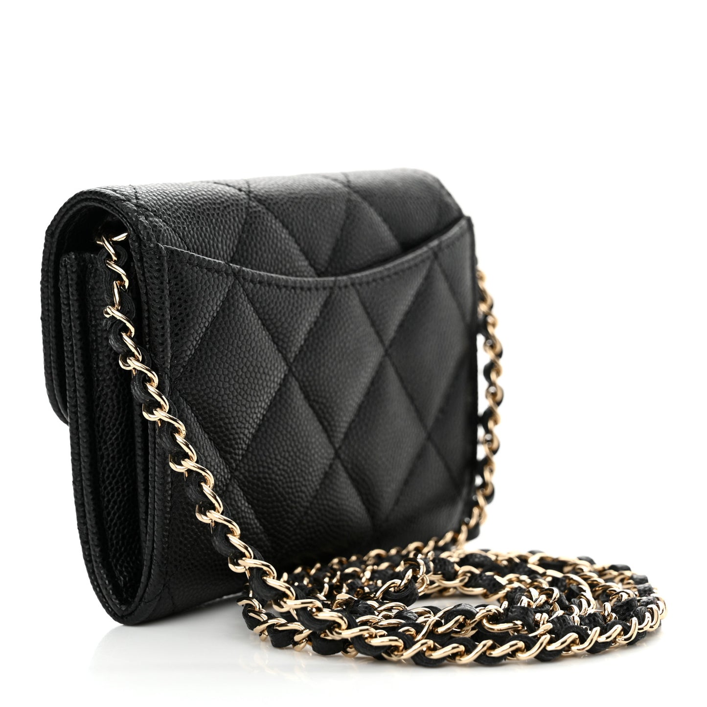Caviar Quilted Flap Card Holder On Chain Black