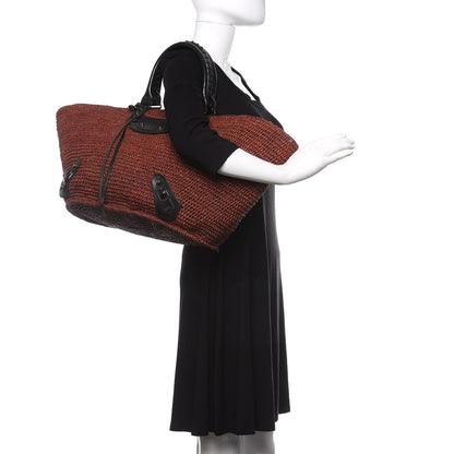 Balenciaga Raffia Woven Large Tote Brown Black 2 of 10