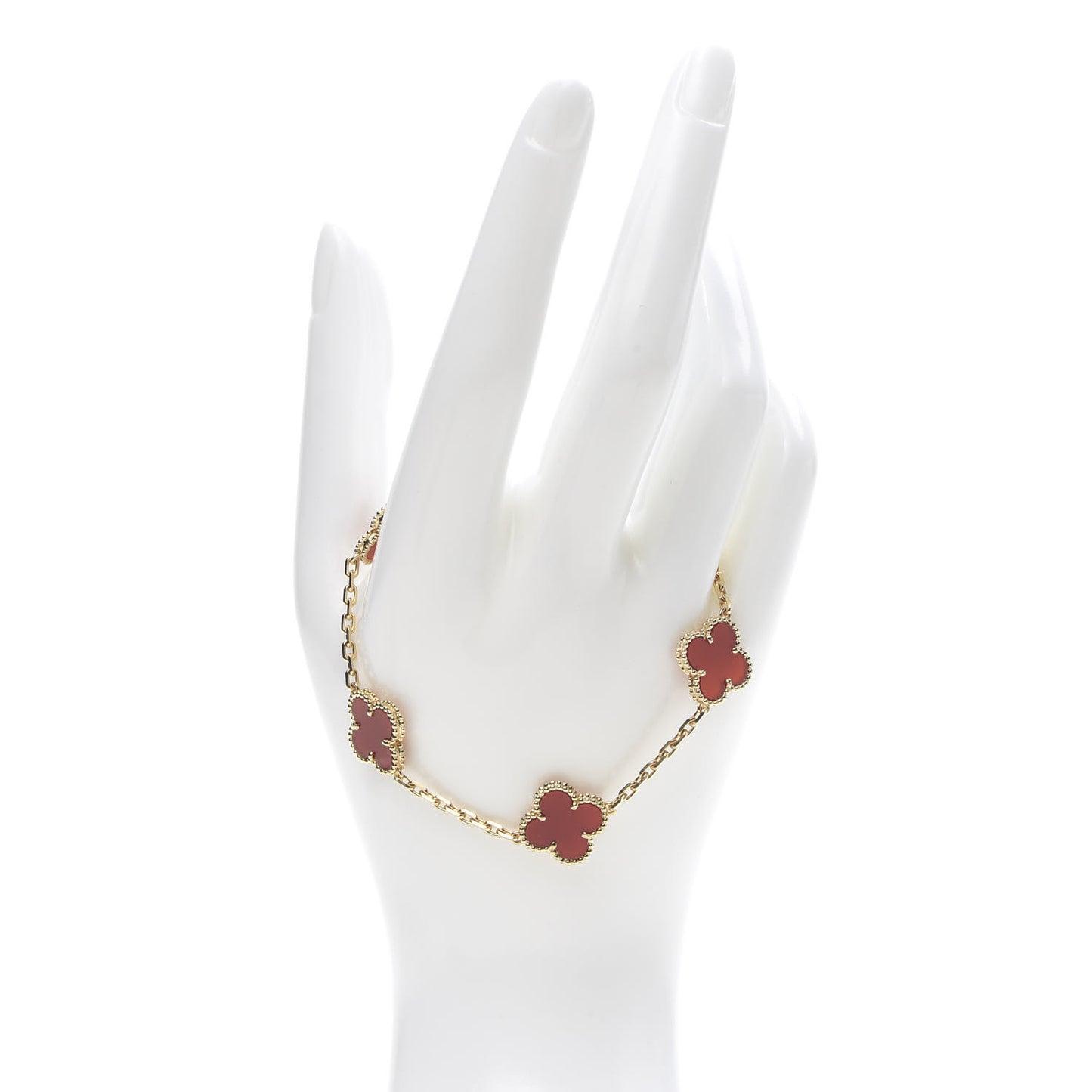 18K Yellow Gold Carnelian 5 Motifs Vintage Alhambra Bracelet