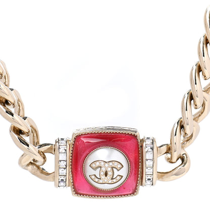 Chanel Metal Glass Pearl Strass CC Pendant Necklace Pink Gold 4 of 7