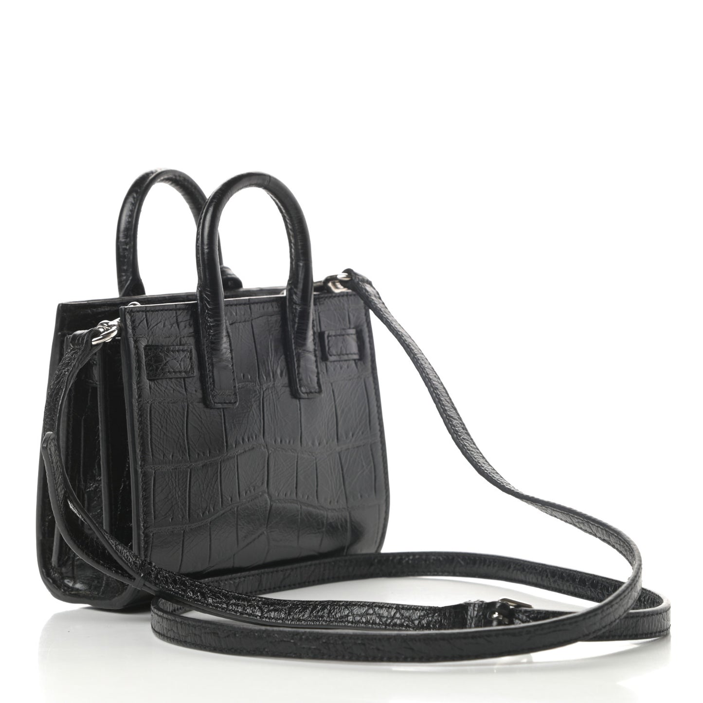Calfskin Crocodile Embossed Toy Sac De Jour Black