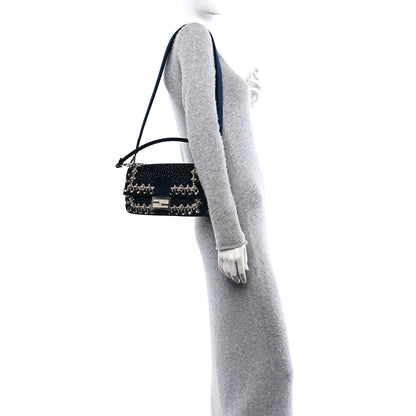 Fendi Velvet Crystal Embellished Baguette Midnight 2 of 10