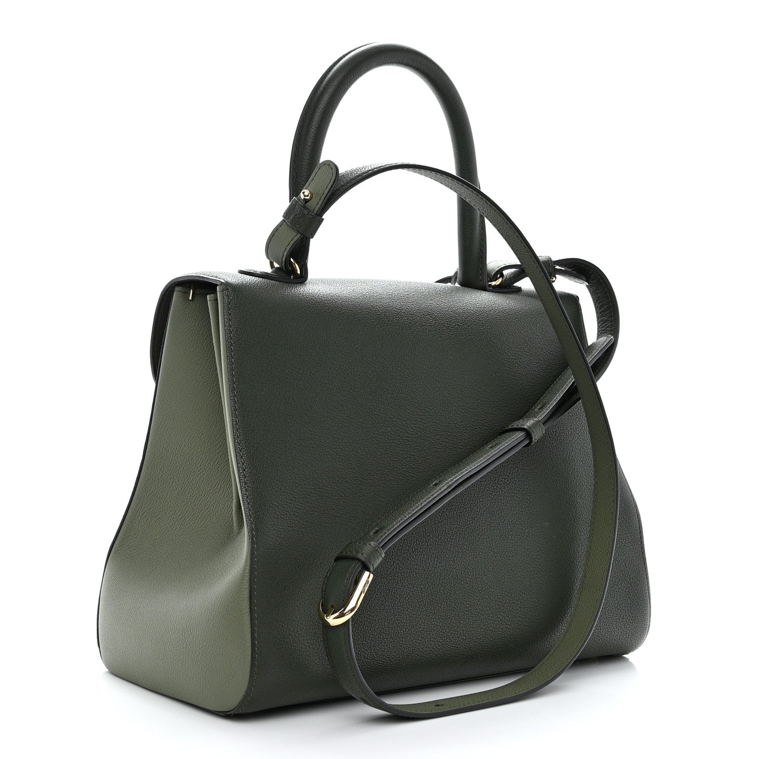 Delvaux Grained Calfskin Bi-Color Brillant MM Satchel Kaki 4 of 11