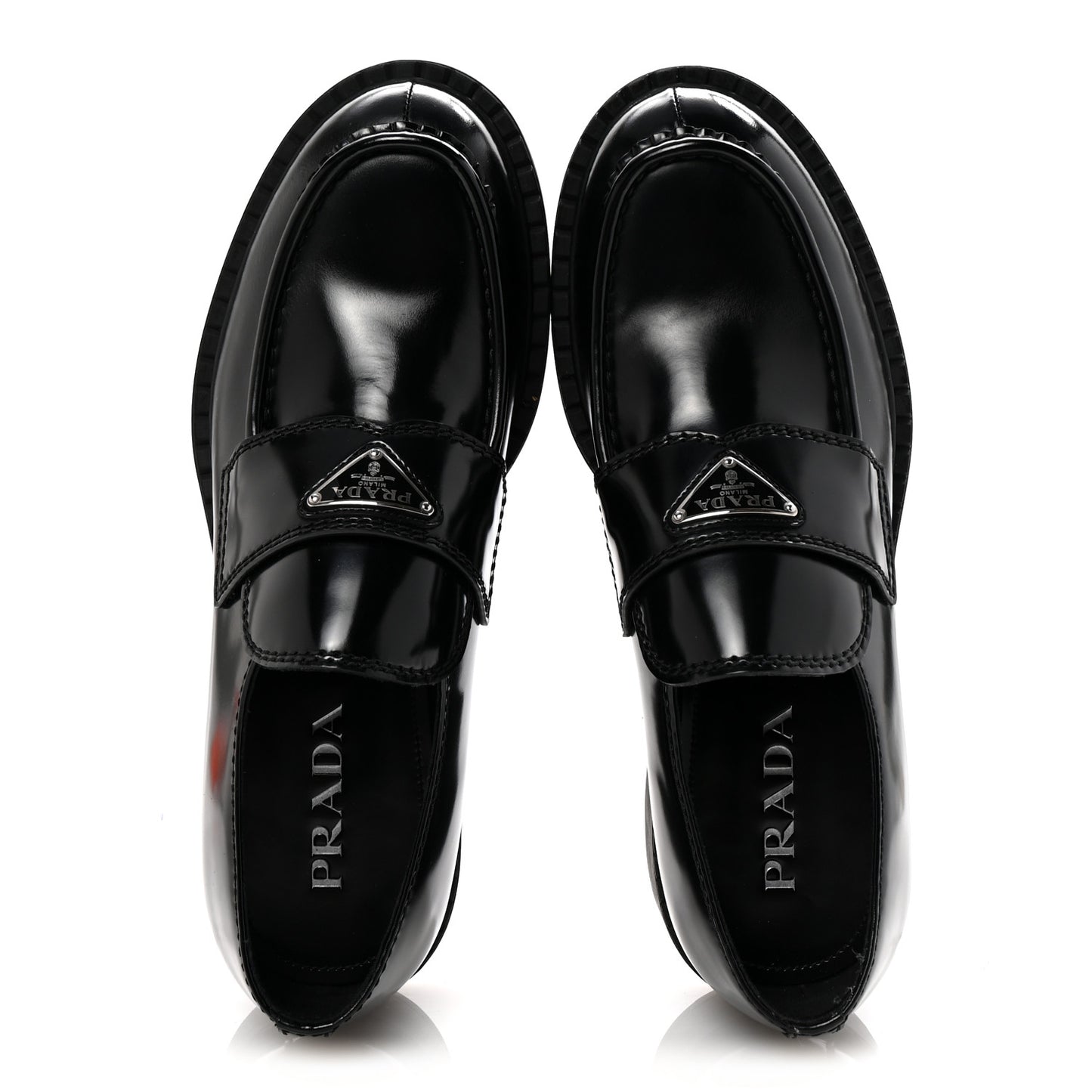 Spazzolato Metal Triangle Logo Mens 35mm Loafers 9.5 Black