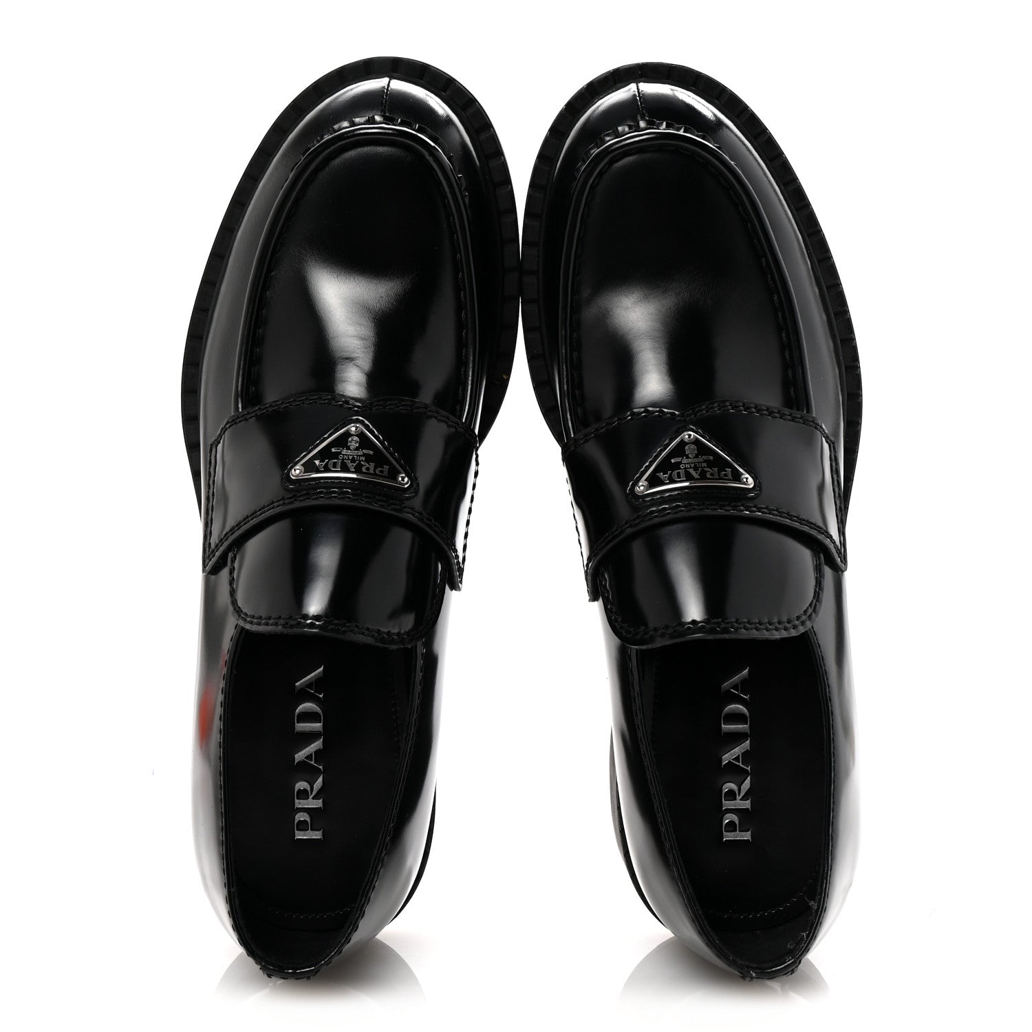 Prada Spazzolato Metal Triangle Logo Mens 35mm Loafers 9.5 Black 2 of 10