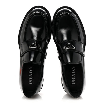 Prada Spazzolato Metal Triangle Logo Mens 35mm Loafers 9.5 Black 2 of 10