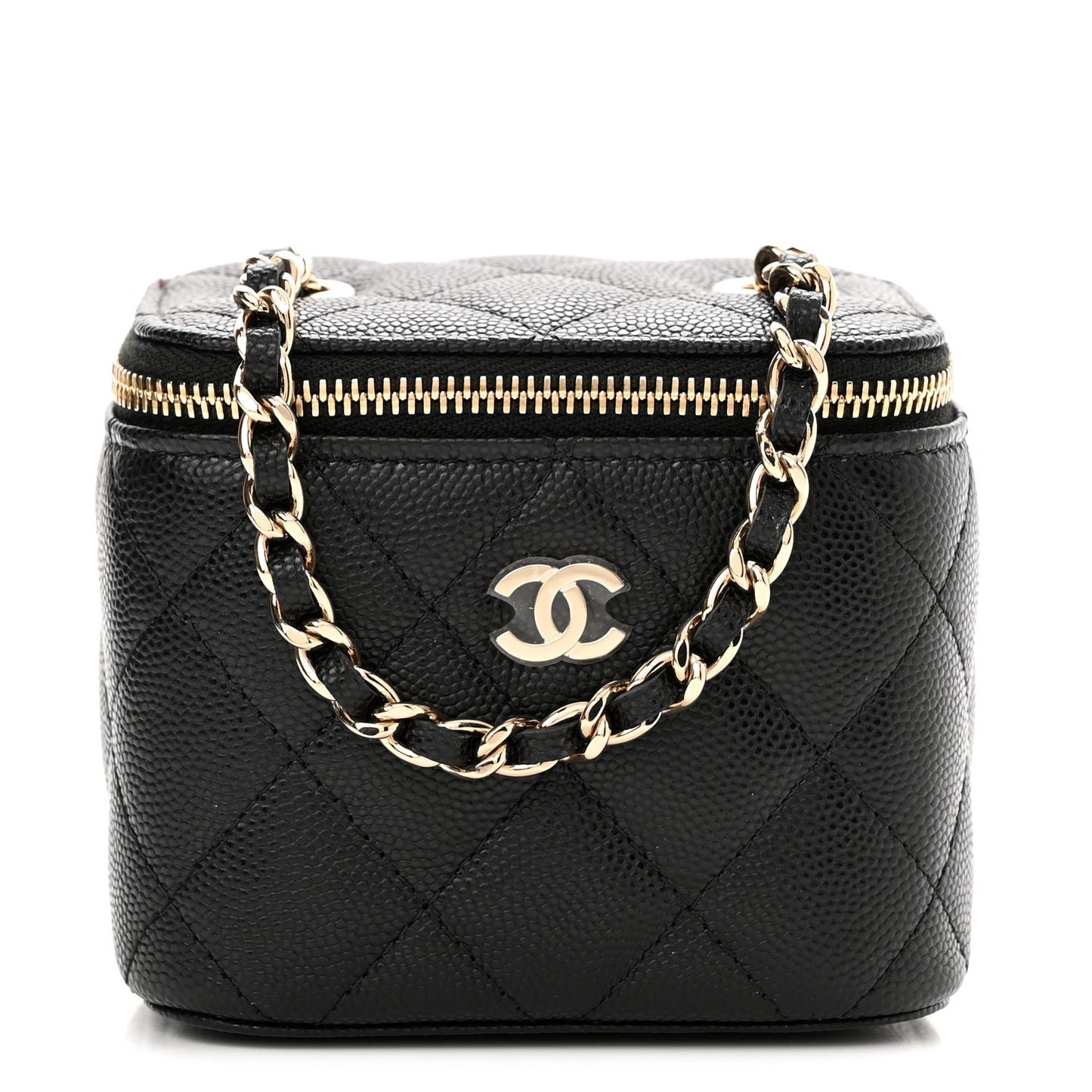 Caviar Quilted Mini Vanity Case With Chain Black