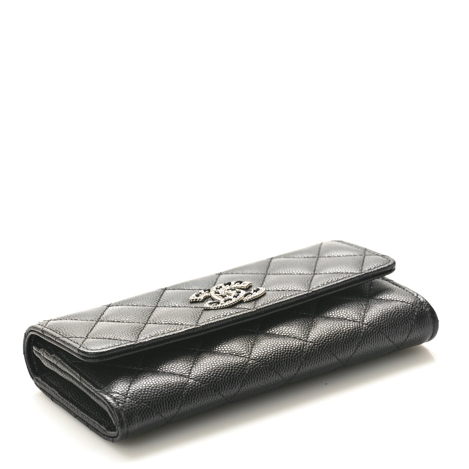Chanel Caviar Quilted Crystal CC Large Gusset Flap Wallet Black 4 of 9