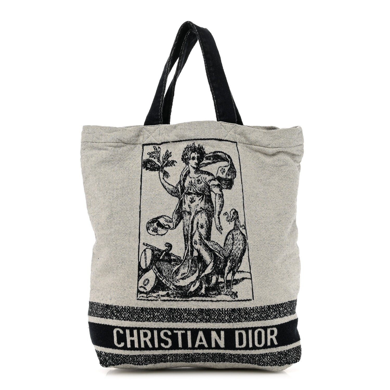 Christian Dior Canvas Print Cruise Tote Ivory Black 1 of 9