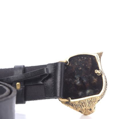 Gucci Calfskin Brass Feline Buckle Belt 95 38 Black 3 of 8