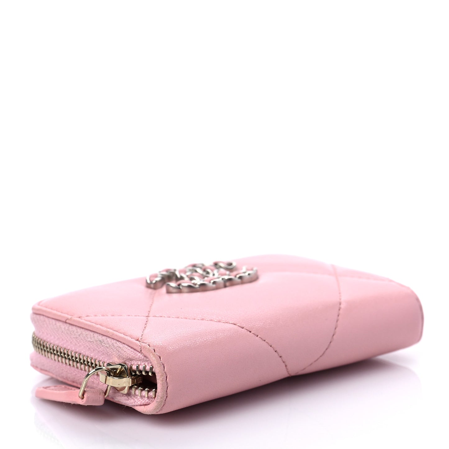 Lambskin Quilted Chanel 19 Zip Around Coin Purse Wallet Pink