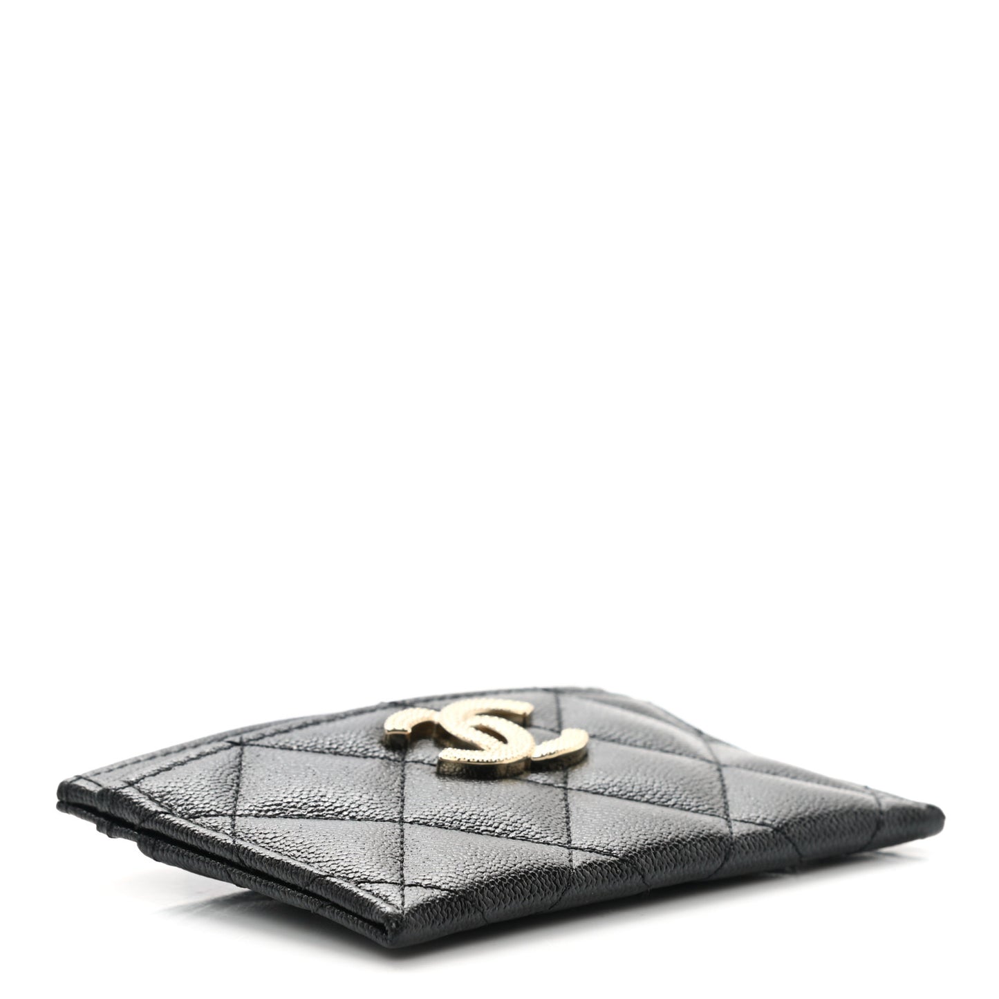 Caviar Quilted Studded CC Card Holder Black