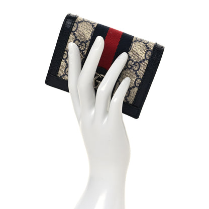 Gucci GG Supreme Monogram Textured Dollar Calfskin Web Ophidia Card Case Beige Blue 2 of 6