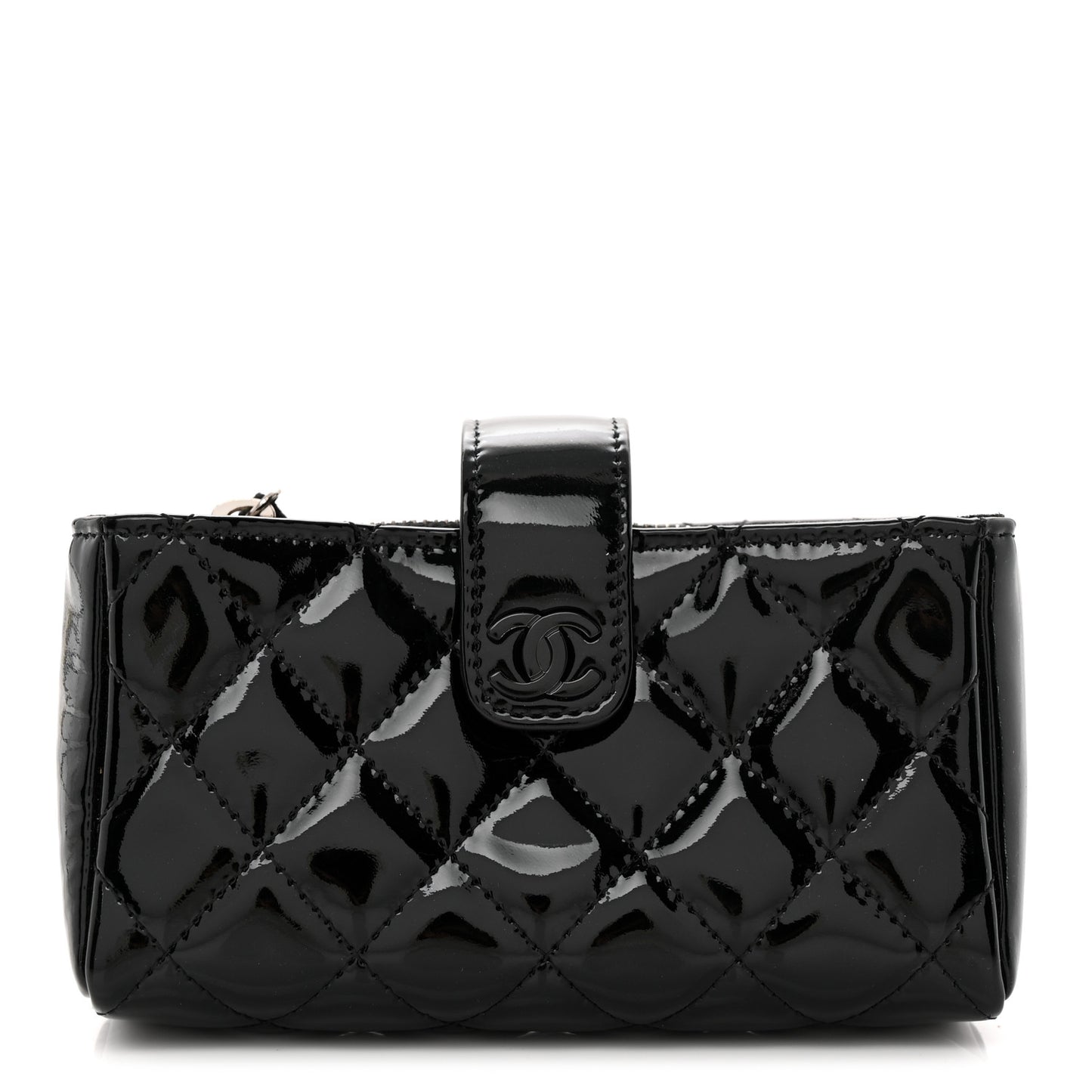 Patent Quilted Mini Phone Holder Clutch Black
