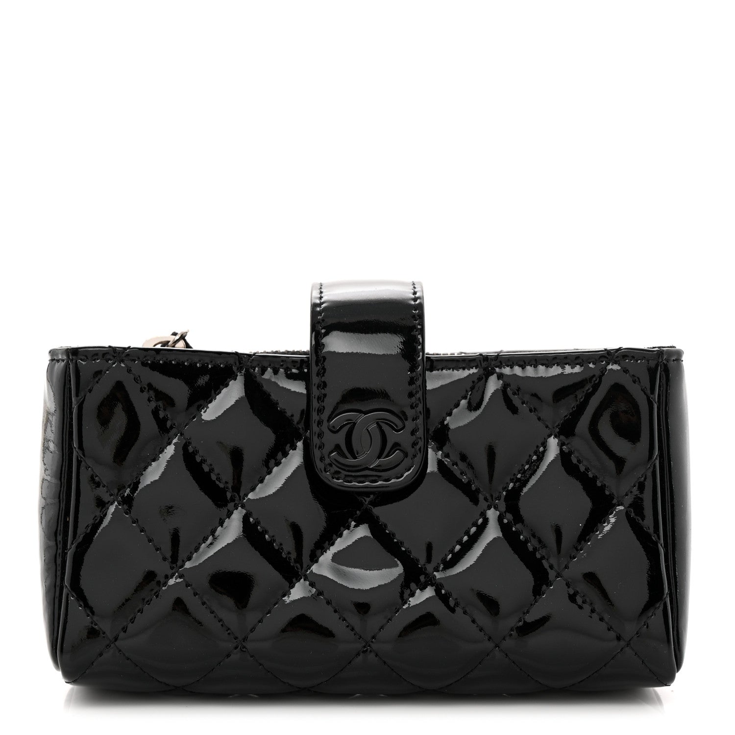 Chanel Patent Quilted Mini Phone Holder Clutch Black 1 of 9