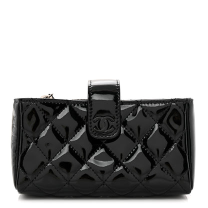 Chanel Patent Quilted Mini Phone Holder Clutch Black 1 of 9