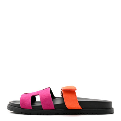 Hermes Suede Goatskin Womens Chypre Sandals 40.5 Rose Chapas Orange Synthetique 1 of 10