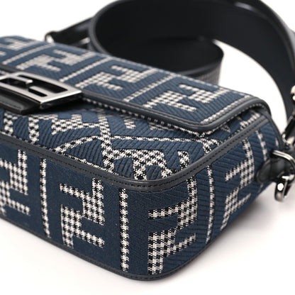 Fendi Wool Vitello King Houndstooth FF Embroidered Baguette Grigio Anthracite 9 of 9