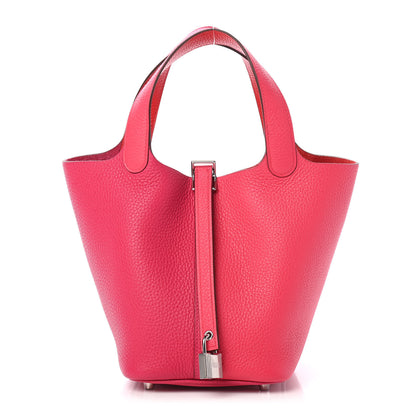 Hermes Taurillon Clemence Tri-Color Picotin Lock 18 PM Rose Extreme Rose Mexico Rouge De Coeur 1 of 9