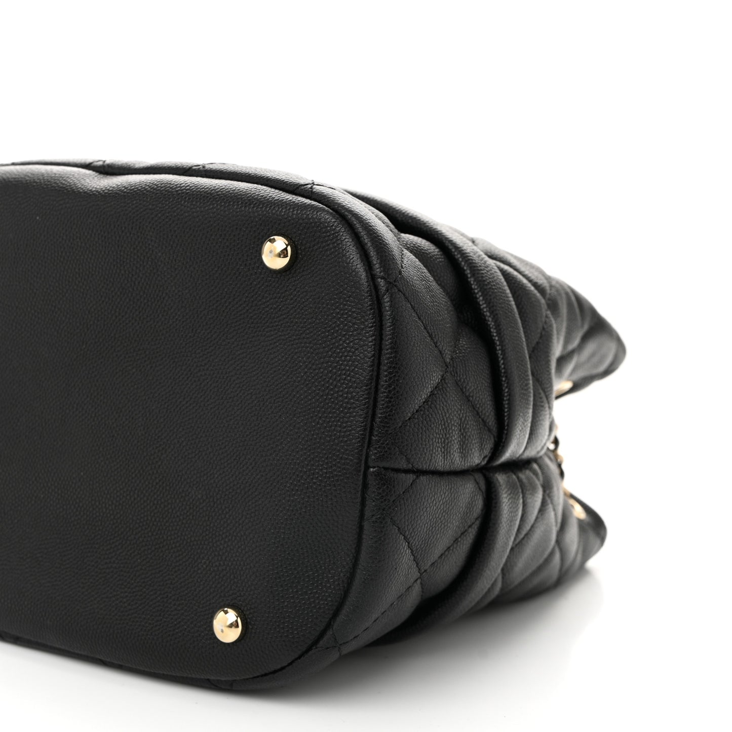 Caviar Quilted Rolled Up Bucket Drawstring Bag Black