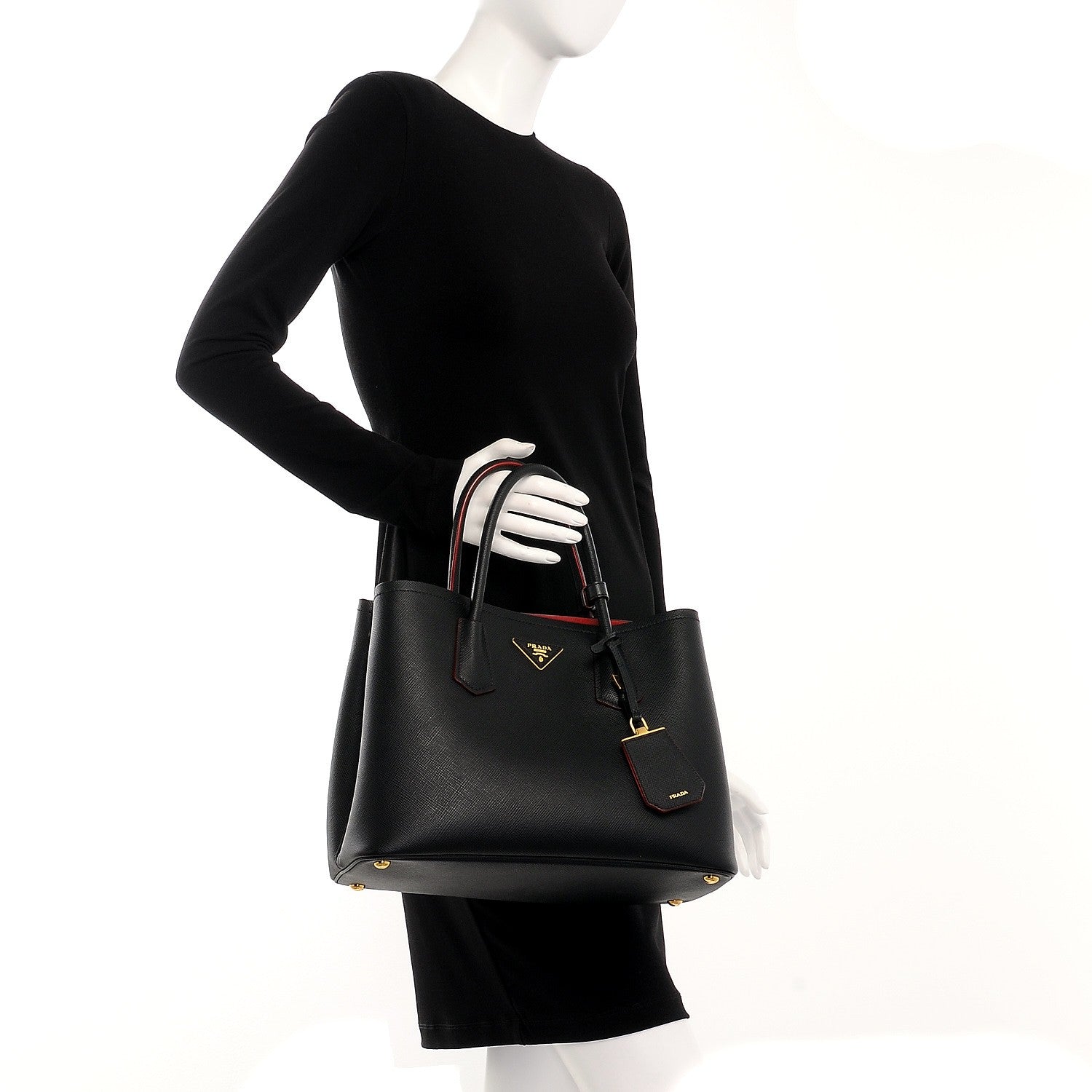 Prada Saffiano Cuir Medium Double Bag Black Fuoco 3 of 8