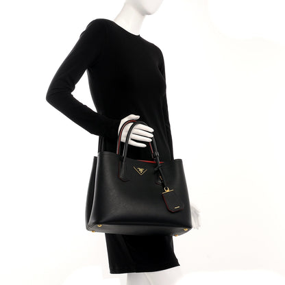 Prada Saffiano Cuir Medium Double Bag Black Fuoco 3 of 8