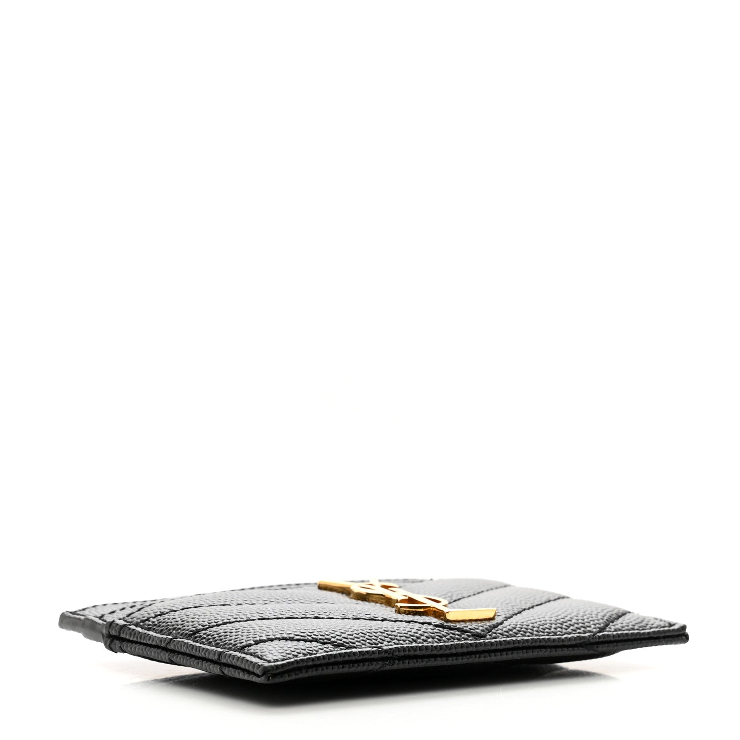 Saint Laurent Grain De Poudre Matelasse Chevron Monogram Credit Card Case Black 4 of 8