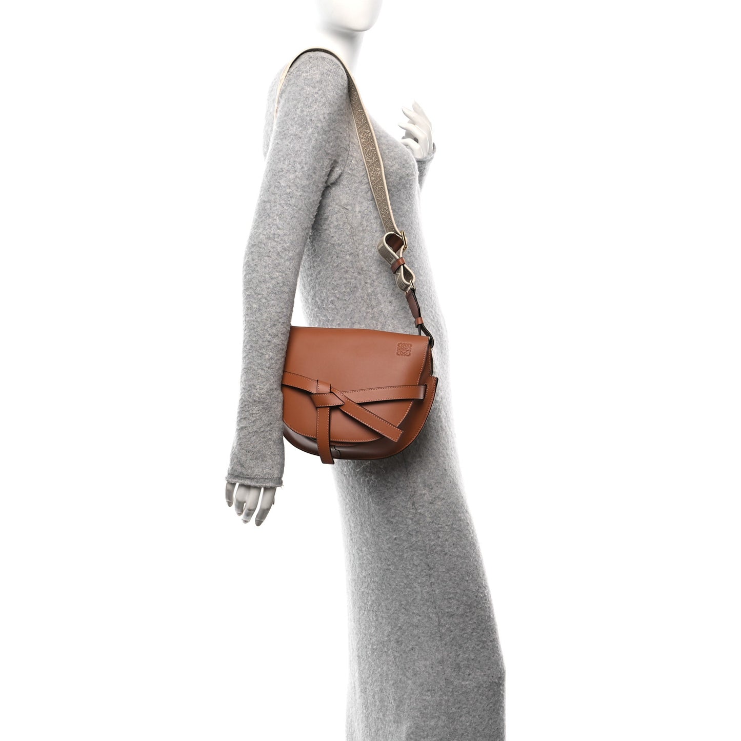 Calfskin Jacquard Small Gate Dual Bag Tan