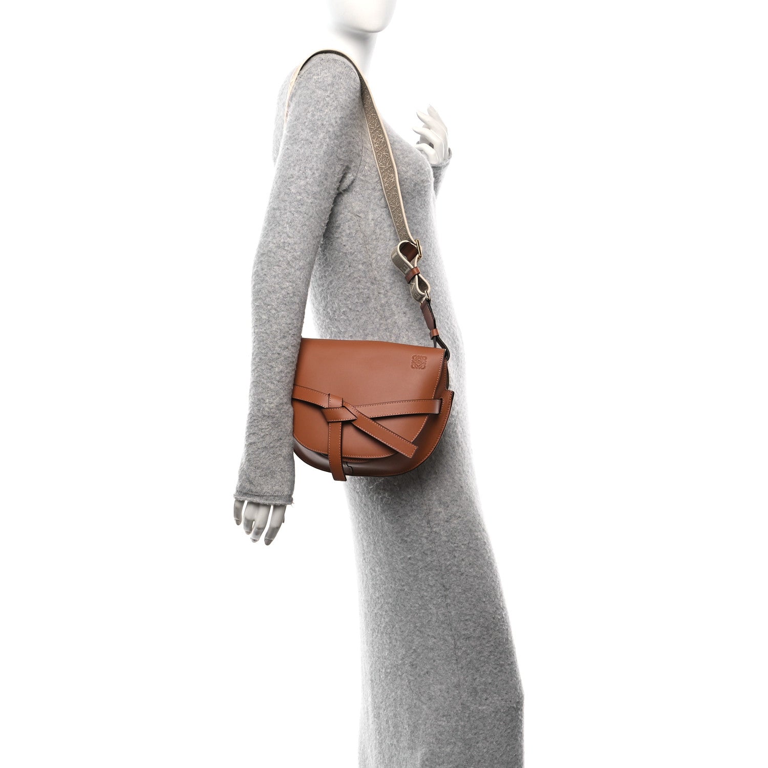 Loewe Calfskin Jacquard Small Gate Dual Bag Tan 2 of 9