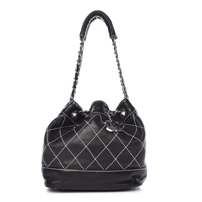 Chanel Lambskin Contrast Stitch Small Drawstring Tote Black 1 of 14