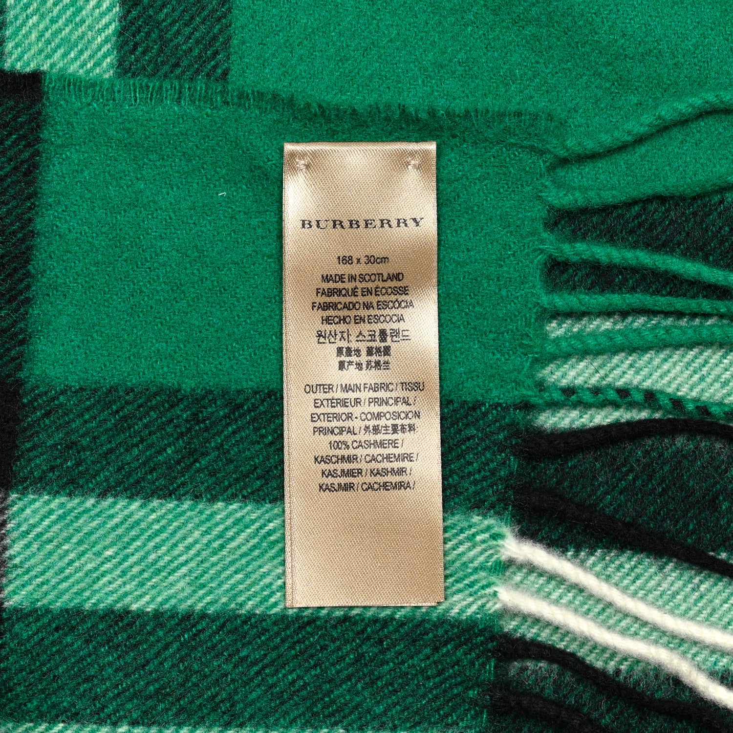 Burberry Cashmere Check Fringe Scarf Emerald 4 of 4