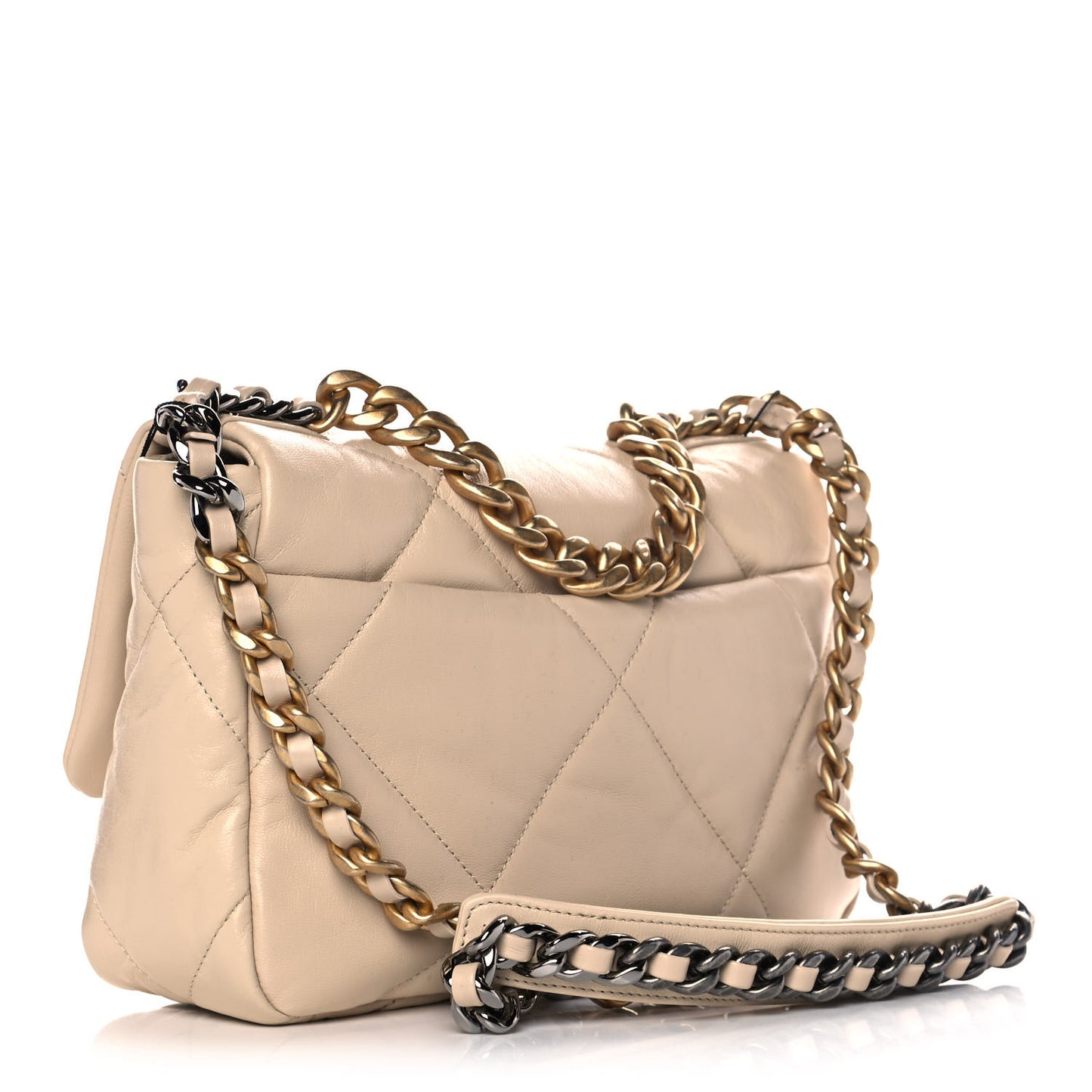 Lambskin Quilted Medium Chanel 19 Flap Beige