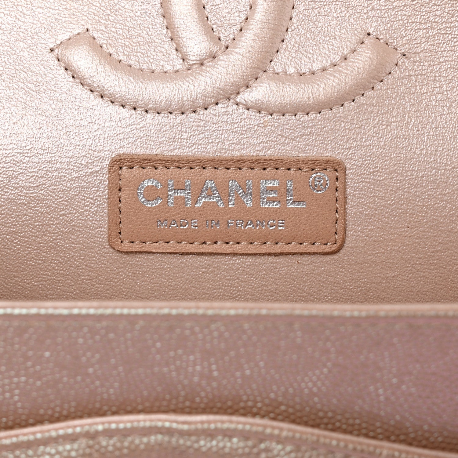 Chanel Metallic Caviar Chevron Quilted Medium Double Flap Light Gold 6 of 12