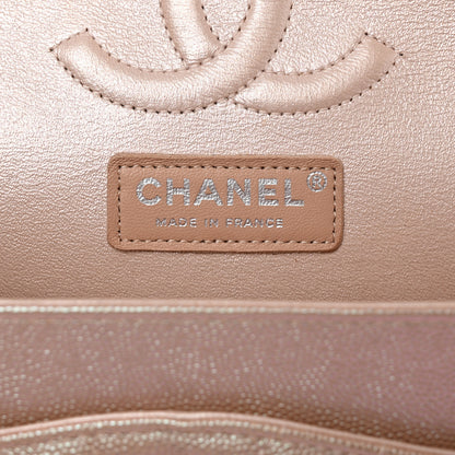 Chanel Metallic Caviar Chevron Quilted Medium Double Flap Light Gold 6 of 12