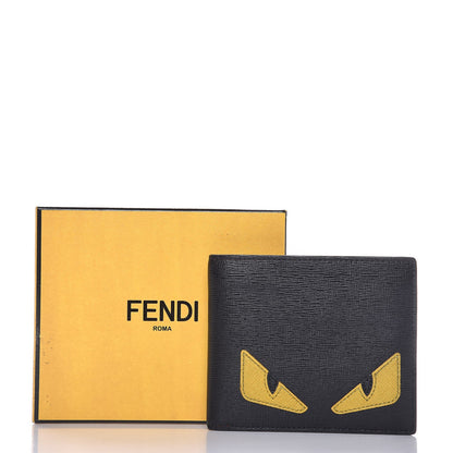 Fendi Vitello Elite Monster Eyes Inlay Bi-Fold Wallet Black Giallo Rosso 7 of 7