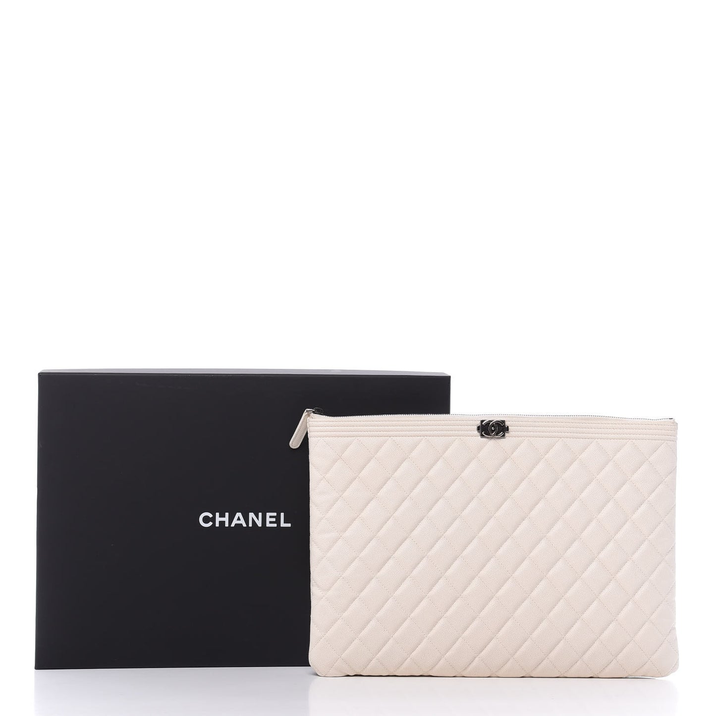 Caviar Quilted Large Boy Cosmetic Case White