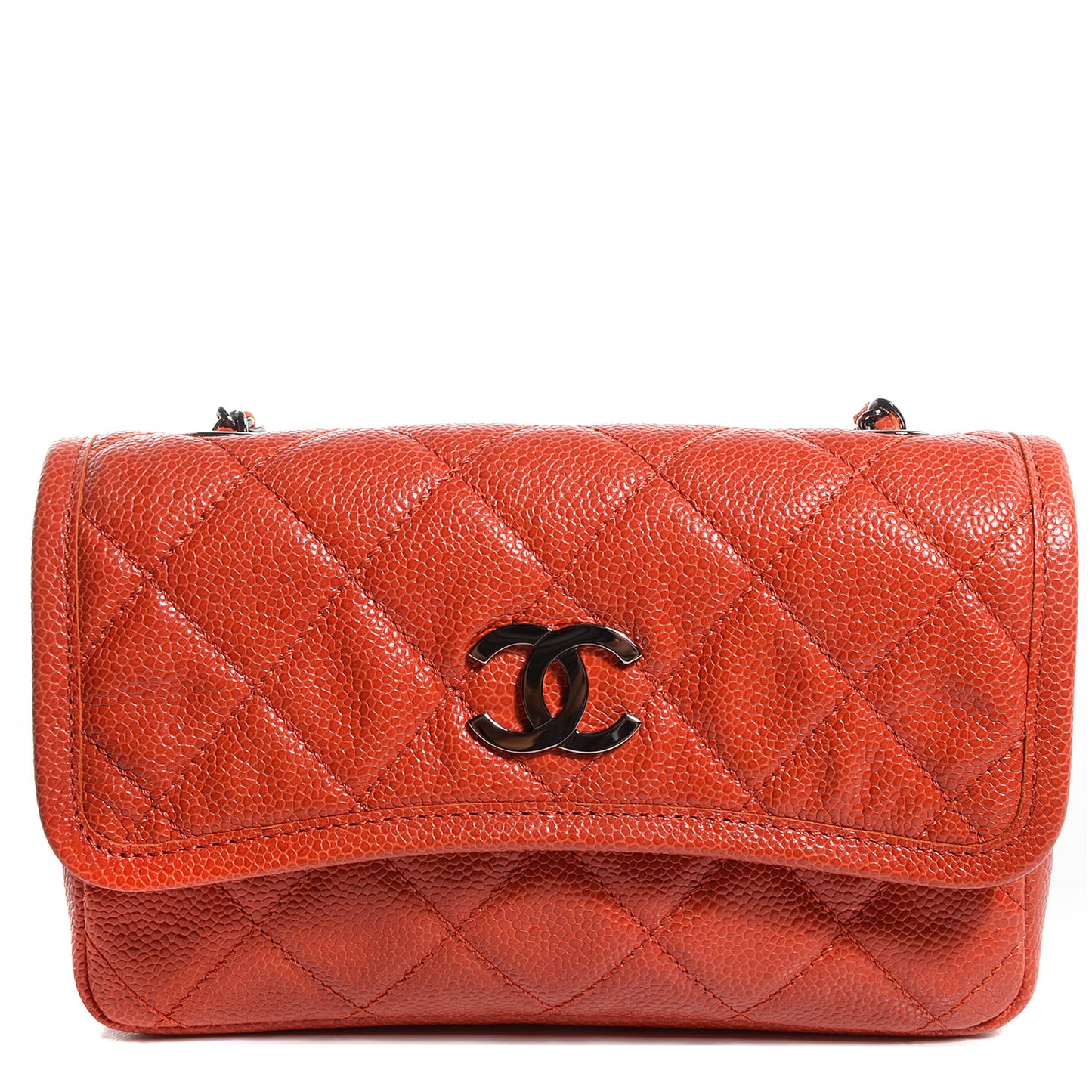 Grained Calfskin Small Natural Beauty Flap Dark Orange