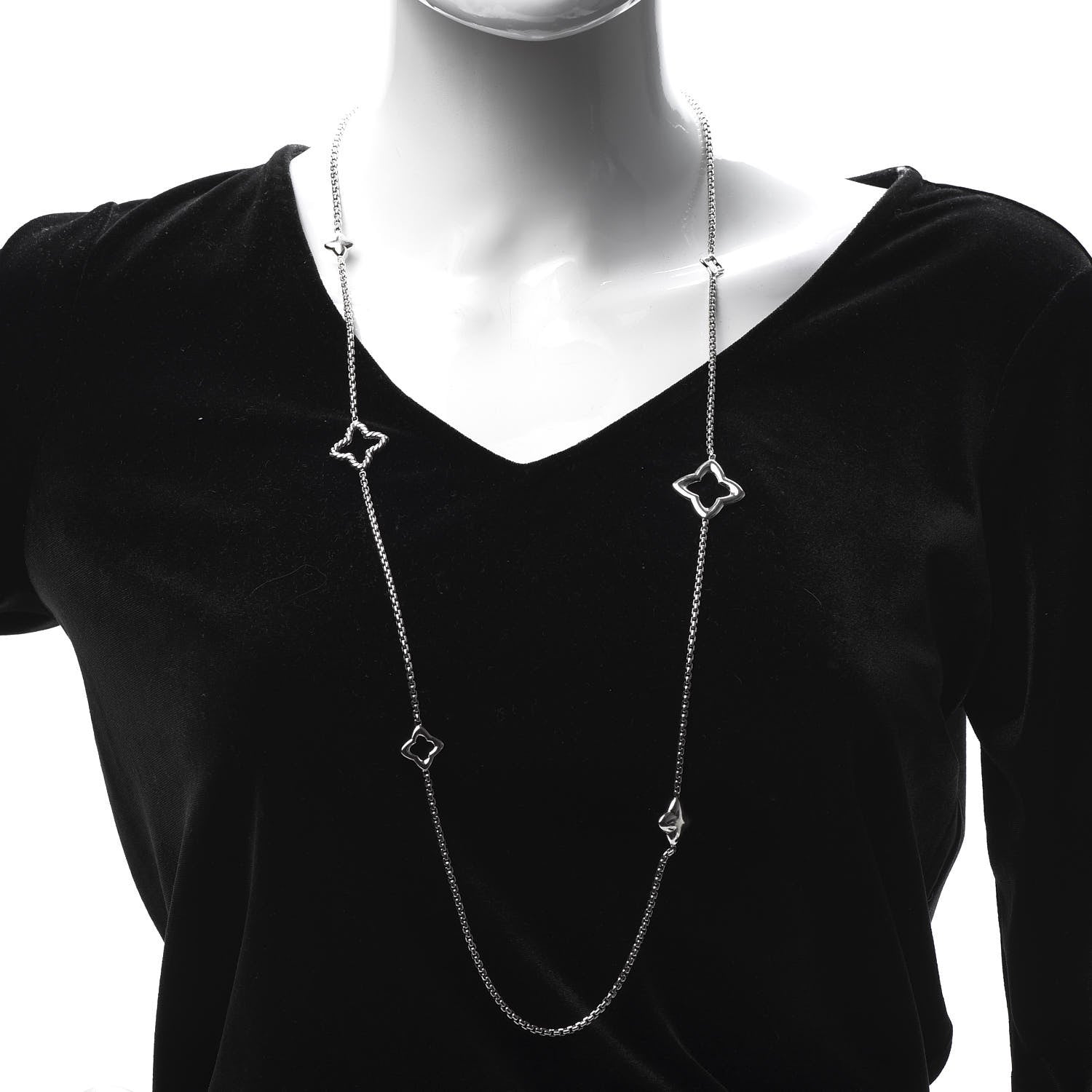 David Yurman Sterling Silver 25mm Quatrefoil Chain Necklace 2 of 5