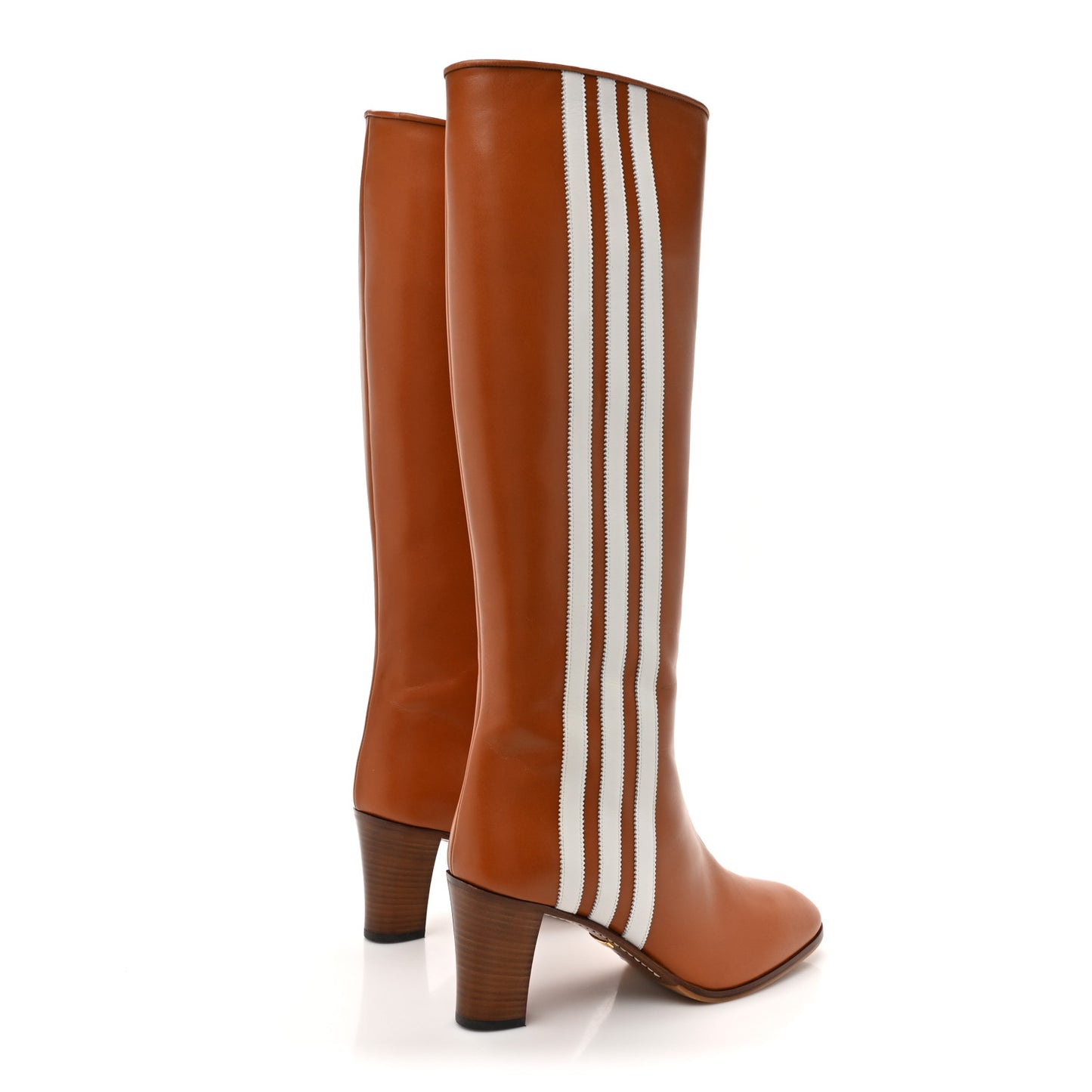 X ADIDAS Calfskin Elizabeth Knee Boots 39 Royal Cognac Great White