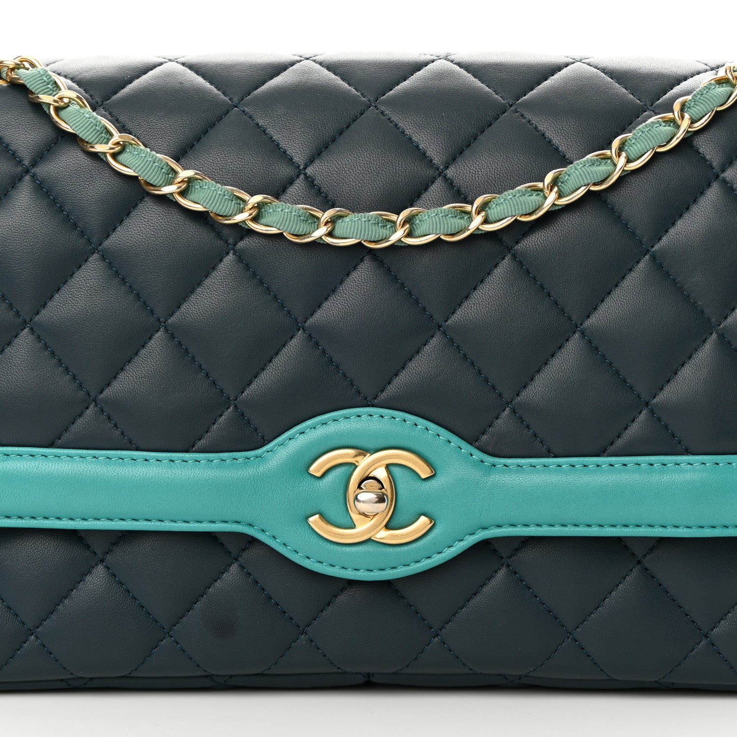 Chanel Lambskin Quilted Bi-Color Flap Navy Turquoise 8 of 16