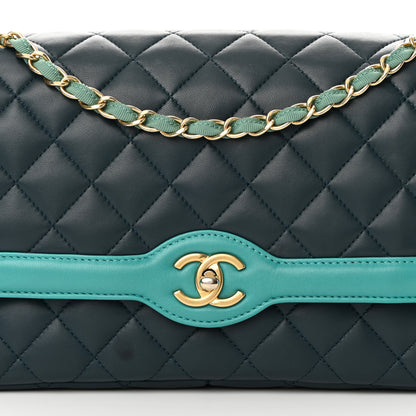 Chanel Lambskin Quilted Bi-Color Flap Navy Turquoise 8 of 16