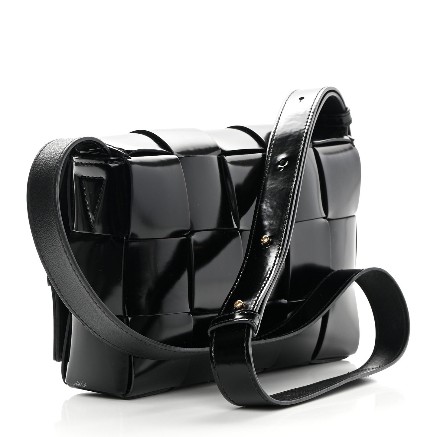 Patent Maxi Intrecciato Cassette Crossbody Bag Black