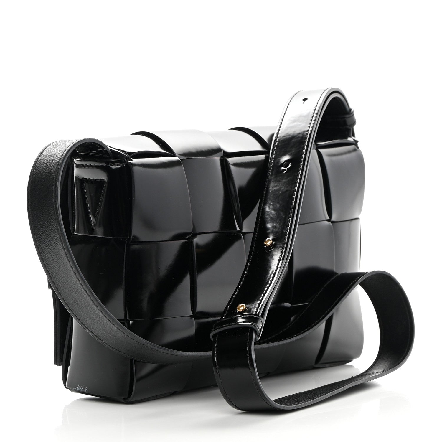 Bottega Veneta Patent Maxi Intrecciato Cassette Crossbody Bag Black 2 of 11