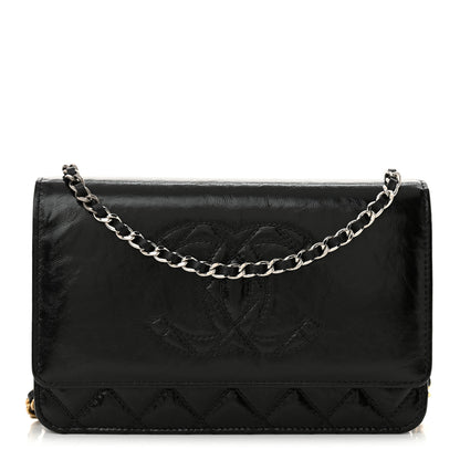 Chanel Shiny Aged Calfskin Quilted CC Wallet On Chain WOC Black 1 of 12