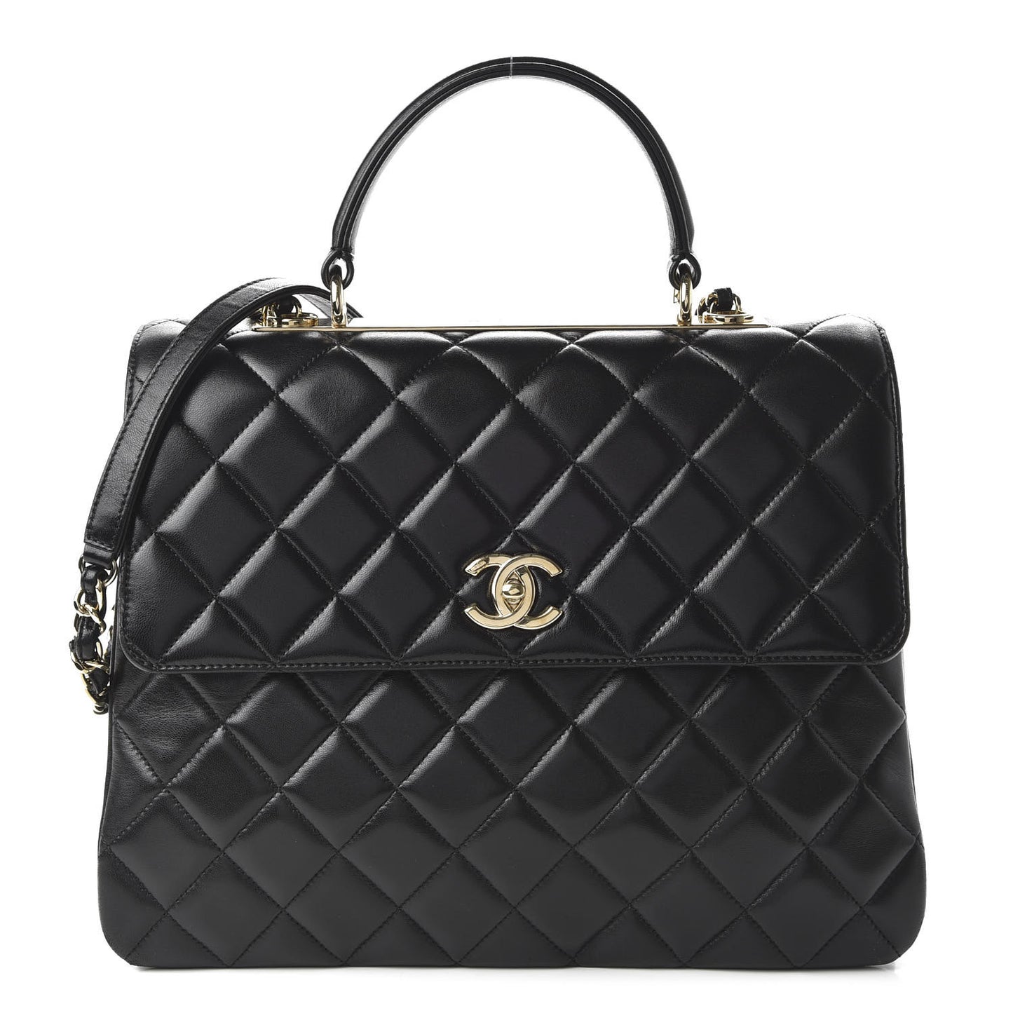 Lambskin Quilted Large Trendy CC Dual Handle Flap Bag Black